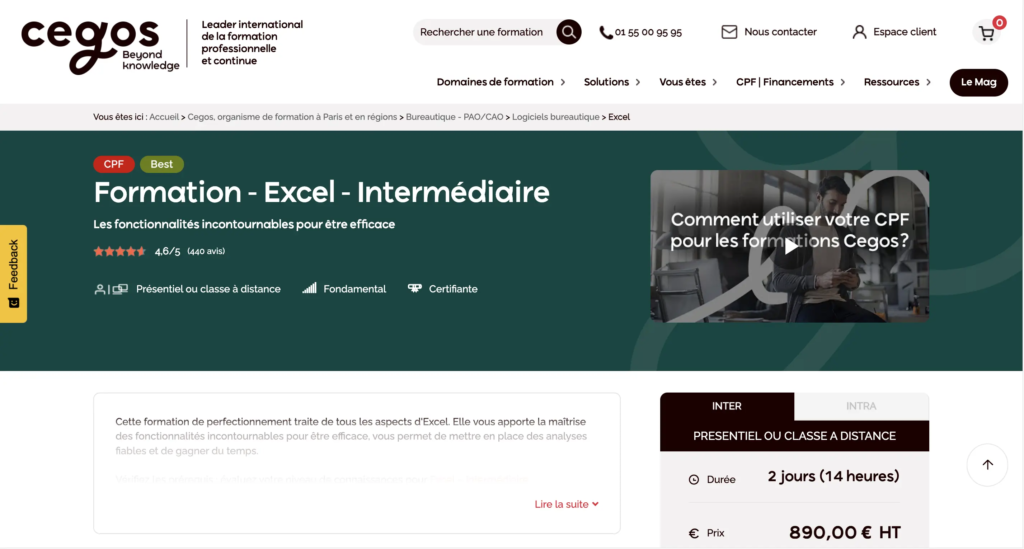 formation excel cegos paris la defense pour rh 