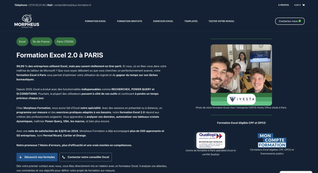 Morpheus Formation - Formation Excel à Paris numéro 1