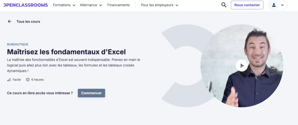 débutant excel openclassroom