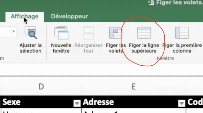 figer ligne supérieur excel 