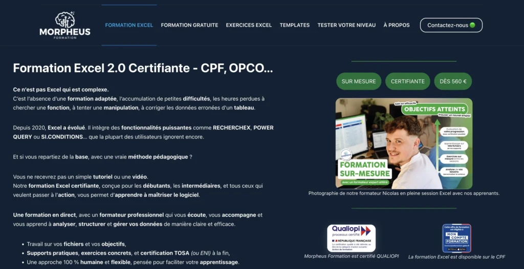 formation excel certifiante de morpheus formation