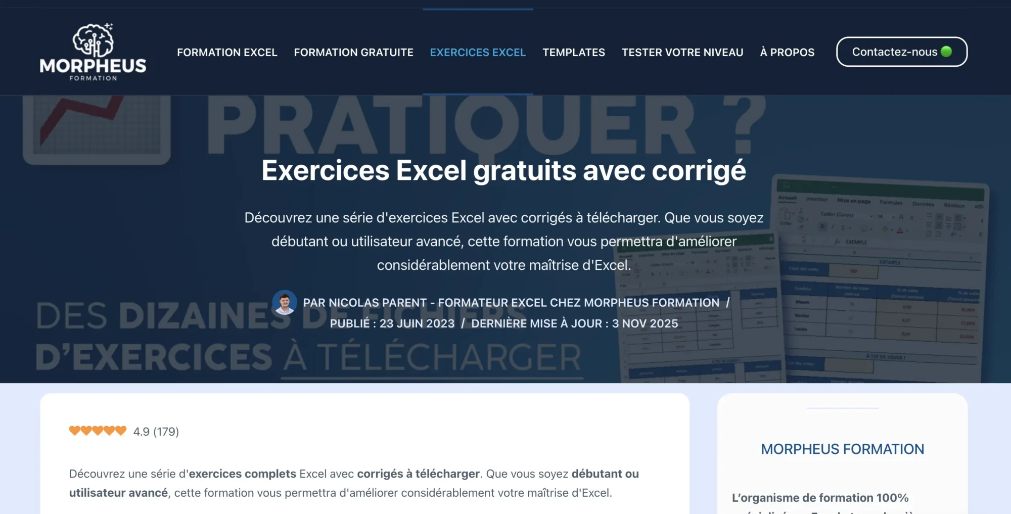 exercices excel gratuits de morpheus formation