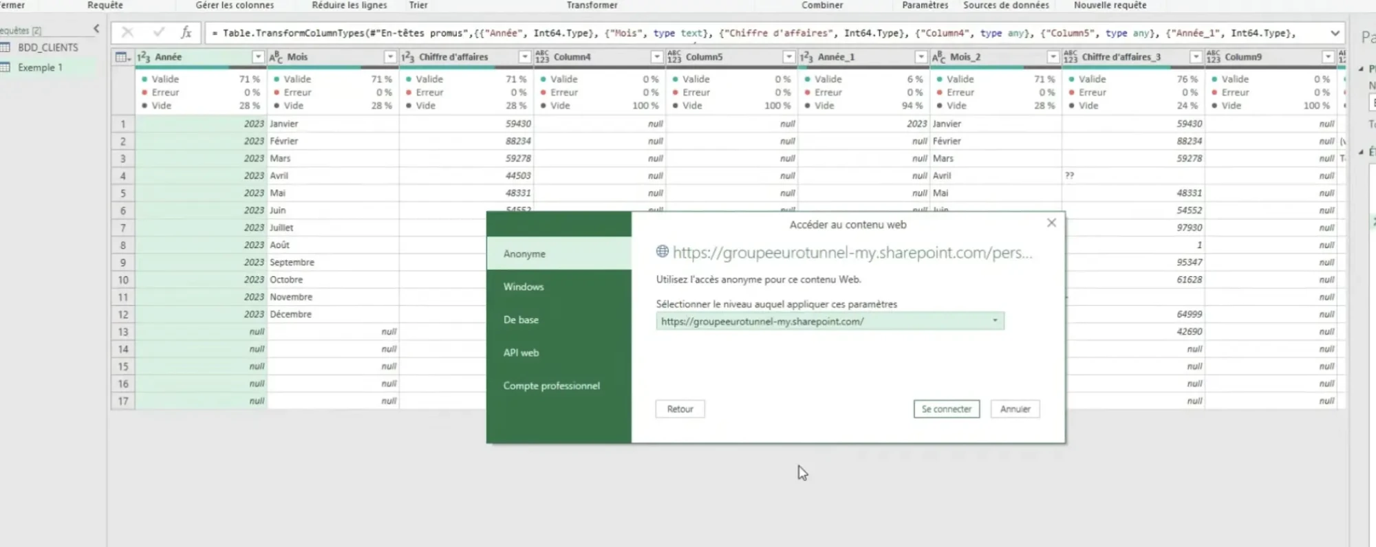 utilisation de power query
